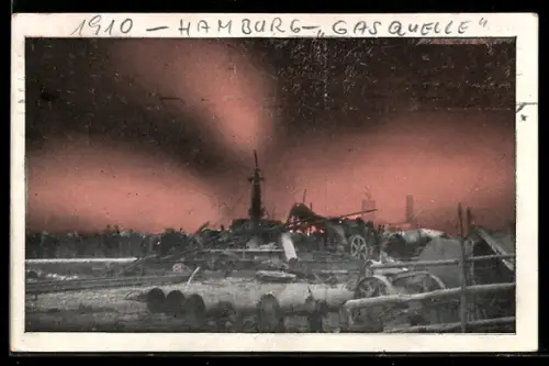 AK Neuengamme bei Hamburg, Erdgasquelle in Brand, 1910