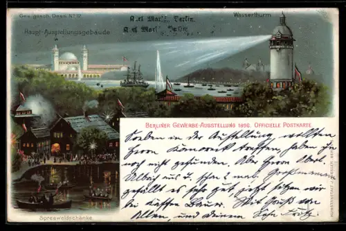 Lithographie Berlin, Berliner Gewerbe-Ausstellung 1896, Haupt-Ausstellungsgebäude