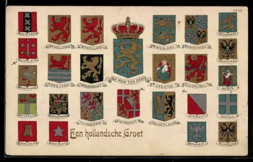AK Je Main tien Drai, Wappen von Utrecht, Arnhem, Zwolle