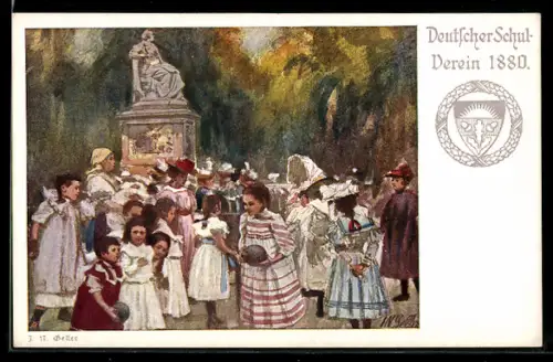 AK Deutscher Schulverein NR 304: Kinder an einem Denkmal