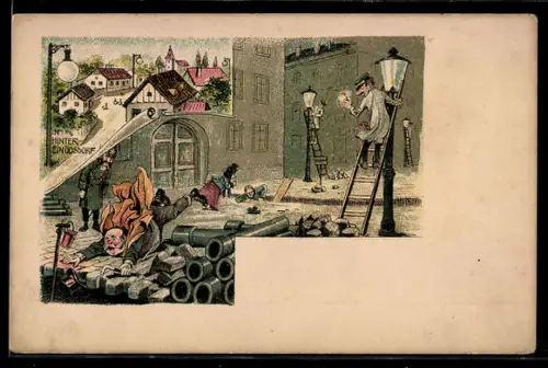 AK In Hinter-Einödsdorf, Bürger stürzen im Dunkeln in Baugruben