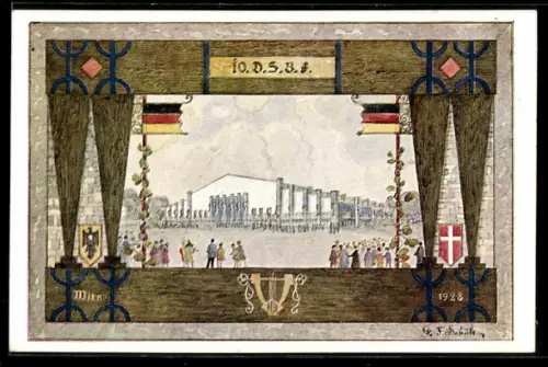 AK Wien, 10. Sängerbundesfest 1928, Sängerhalle, deutsche Flaggen