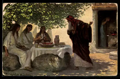 Künstler-AK Die heilige Schrift, Aus dem Alten Testament, Abraham und die drei Engel