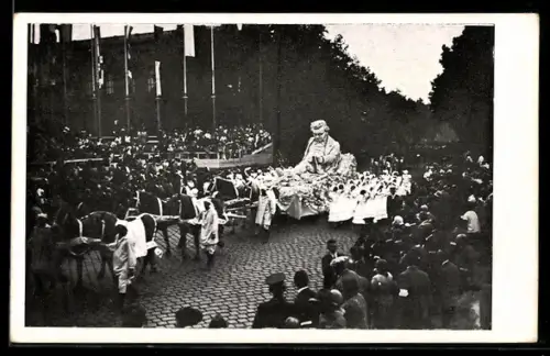 AK Wien, 10. Deutsches Sängerbundesfest 1928, Festzug mit Statue