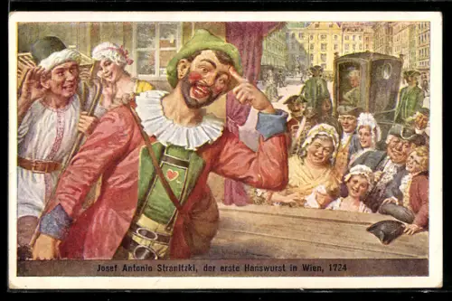 Künstler-AK Schauspieler Josef Antonio Stranitzki, Stene aus Der erste Hanswurst in Wien
