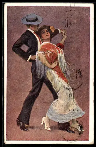 Künstler-AK junges Paar tanzt einen Tango