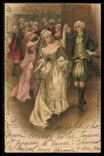 Glitzer-Perl-AK Elegante Gesellschaft beim Tanz