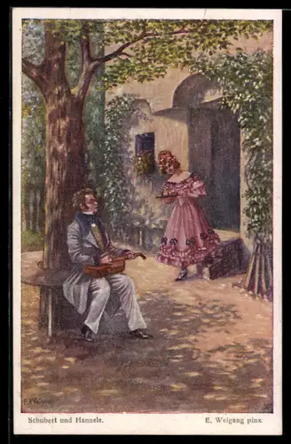 AK Komponist Franz Schubert mit seiner Geliebten Hannele