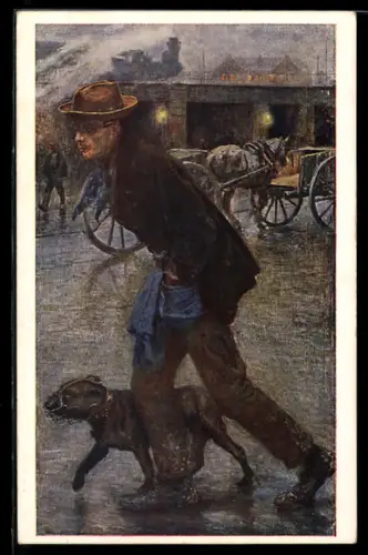 Künstler-AK Hans Larwin, Mann mit einem Hund