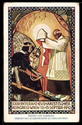 AK Wien, internationaler eucharistischer Kongress 1912, Rudolf von Habsburg verehrt das Altarssakrament