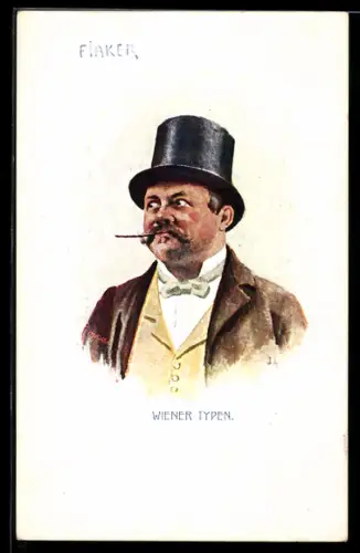 AK Wiener Typen, Fiaker mit Zylinder und Zigarillo