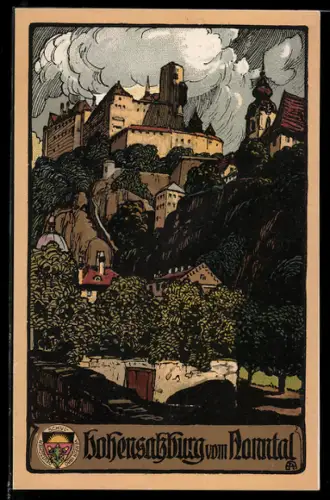 Steindruck-AK Deutscher Schulverein Nr. 311: Hohensalzburg vom Nonntal