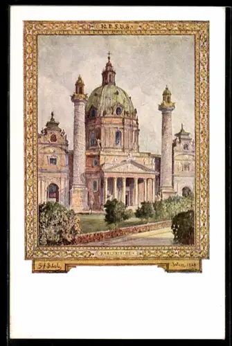 Künstler-AK Wien, Karlskirche, Aussenansicht, Fest-Postkarte des Deutschen Sängerbundesfestes 1928 i. Wien