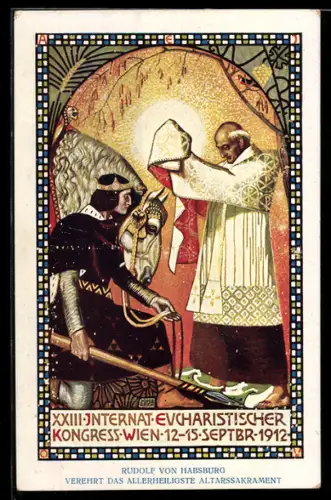 AK Wien, internationaler eucharistischer Kongress 1912, Rudolf von Habsburg verehrt das Altarssakrament