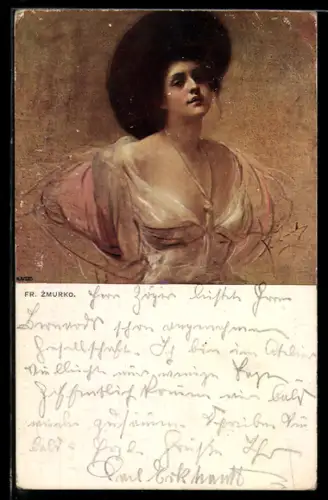 Künstler-AK Franciszek Zmurko: Maid im luftigen Gewand