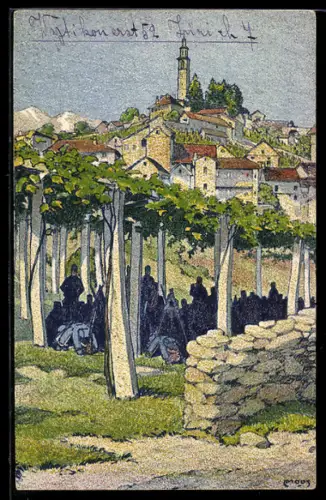 Künstler-AK Carl Moos: Pergolato nel Ticino Meridionale, Soldaten bei Rast