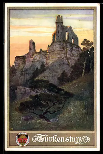 Künstler-AK Deutscher Schulverein Nr. 183: Gleissenfeld, Blick zur Burgruine Türkensturz