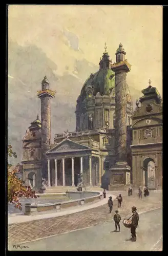 AK Wien, Passanten vor der Karlskirche