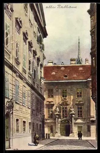 Künstler-AK R. Preuss: Wien, Wipplingerstrasse, Altes Rathaus mit schöner Fassade aus der Zopfzeit