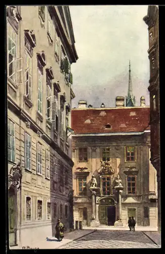 Künstler-AK R. Preuss: Wien, Wipplingerstrasse, Altes Rathaus mit schöner Fassade aus der Zopfzeit