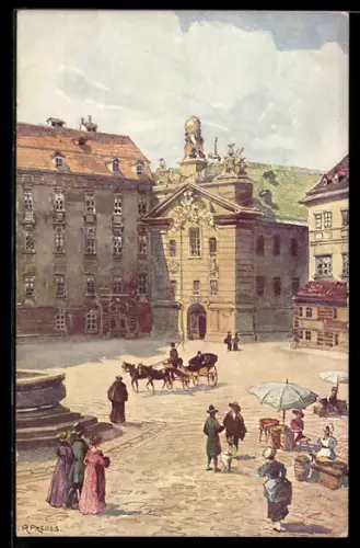 Künstler-AK R. Preuss: Wien, am Hof, Bürgerliches Zeughaus, Händler, Leute