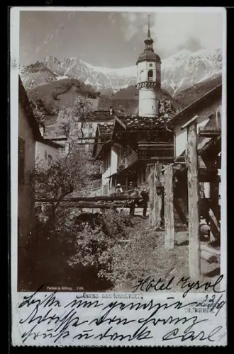 Foto-AK Fritz Gratl: Innsbruck, Hötting, Partie in Hötting mit Turm