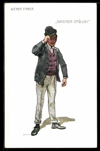 Künstler-AK Wiener Fiaker, Zwasitzer g`föllig?