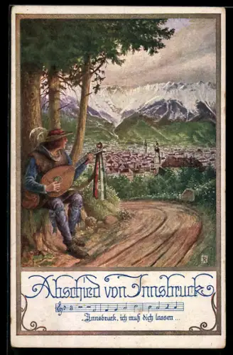AK Deutscher Schulverein Nr. 942: Innsbruck, Wanderer verlässt die Stadt