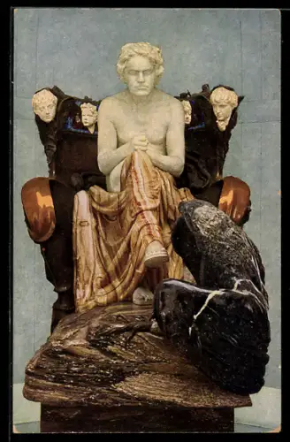 Künstler-AK Max Klinger: Auf einem Stuhl sitzende Statue von Beethoven