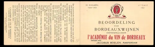 Vertreterkarte Amsterdam, Jacobus Boelen, L`Academie du Vin de Bordeaux, Wappen der Firma