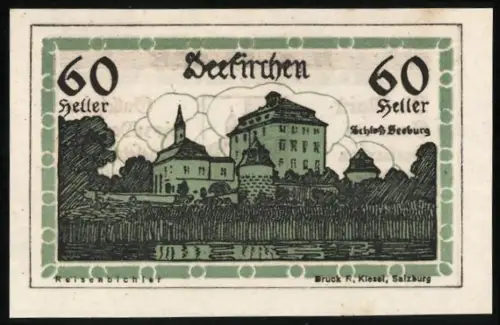 Notgeld Seekirchen 1920, 60 Heller, Schloss Seeburg und Ortswappen