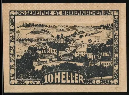 Notgeld St. Marienkirchen a.d. Polsenz, 10 Heller, Dorflandschaft und dekorative Bordüre