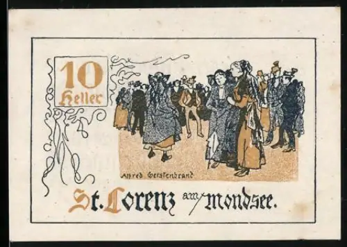 Notgeld St. Lorenz am Mondsee 1920, 10 Heller, traditionelle Trachtentänzer