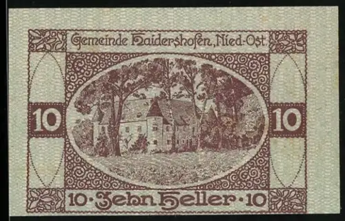 Notgeld Haidershofen, Nied.-Öst. 1920, 10 Heller, Schlossansicht