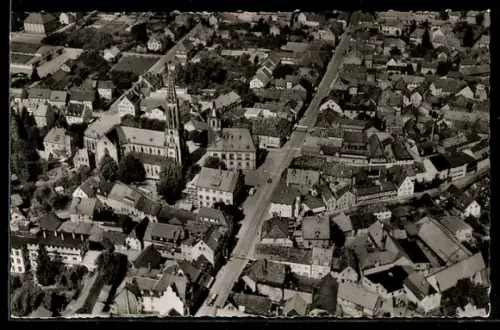 AK Bühl in Baden, Ortsansicht mit Kirche von oben