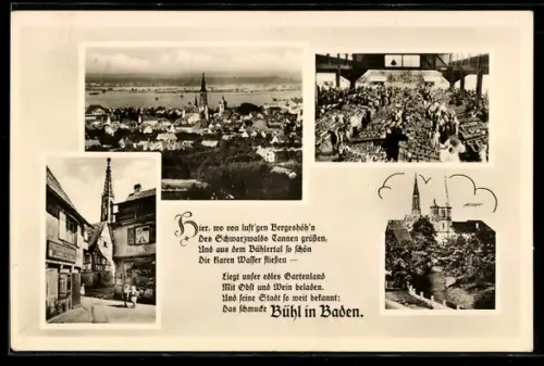 AK Bühl in Baden, Ortsansicht mit Kirche, Strassenpartie mit Blick auf den Kirchturm