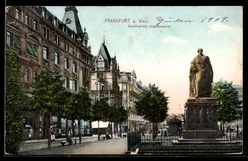 AK Frankfurt /Main, Goetheplatz mit Goethedenkmal