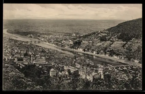 AK Heidelberg, Ortsansicht vom Wolfsbrunnenweg gesehen, Blick in die Rheinenbene