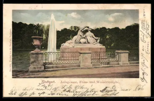 AK Stuttgart, Anlagensee, Fluss- und Wassernymphe