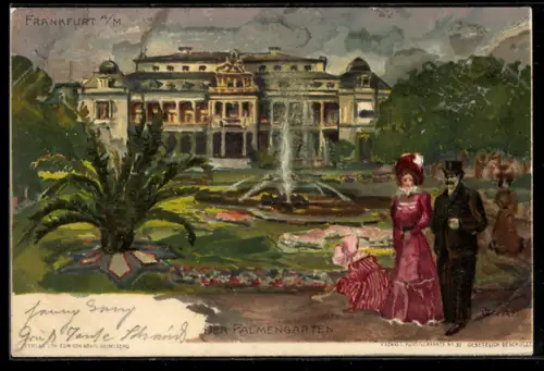 Künstler-AK Marte Graf: Frankfurt-Westend, Flaneure im Palmengarten