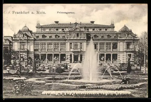 AK Frankfurt-Westend, Palmengarten, Gesellschaftshaus und Fontäne