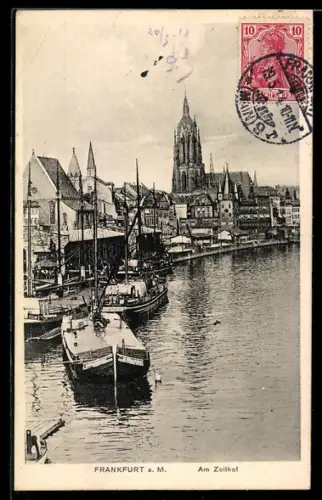 AK Alt-Frankfurt, Am Zollhof, vertäute Frachtkähne