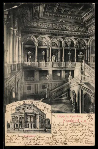 AK Frankfurt a. M., Opernhaus, Treppe, Aussenansicht