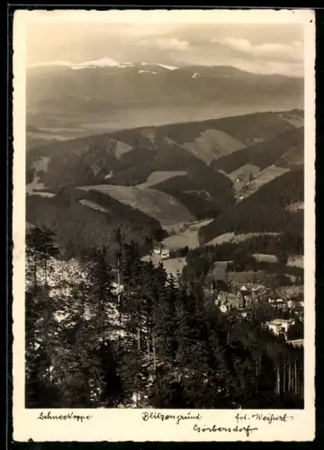 AK Görbersdorf, Teilansicht mit Blitzengrund und Schneekoppe
