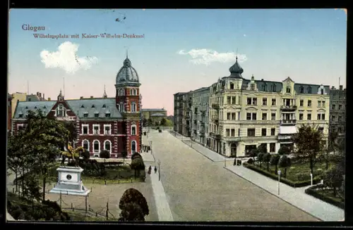 AK Glogau, Wilhelmsplatz mit Kaiser Wilhelm-Denkmal
