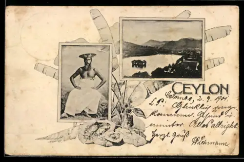 AK Ceylon, Ortspartie und Einheimischer