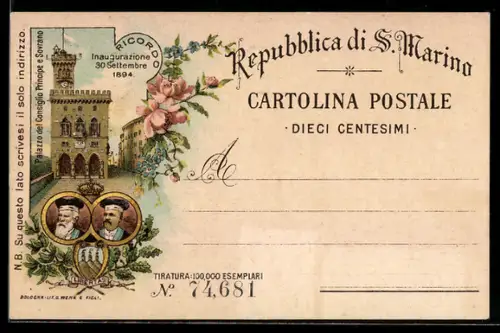 Lithographie San Marino, Inaugurazione 30 Settembre, Portraits, Blumen