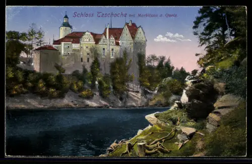 AK Marklissa a. Queis, Schloss Tzschocha, Ansicht vom Wasser