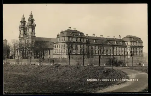 AK Grüssau, Benediktinerabtei mit Strasse