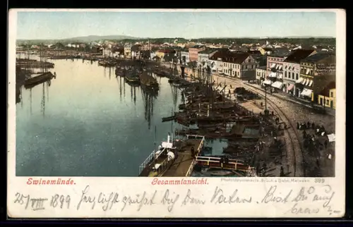 AK Swinemünde, Gesamtansicht mit Hafenpartie